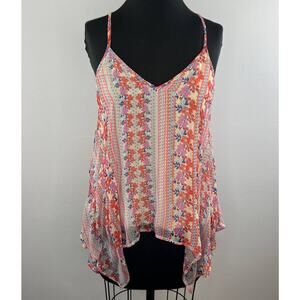 ELLA MOSS Orange White Spaghetti Strap V-Neckline Sheer Overlay Cami Size S